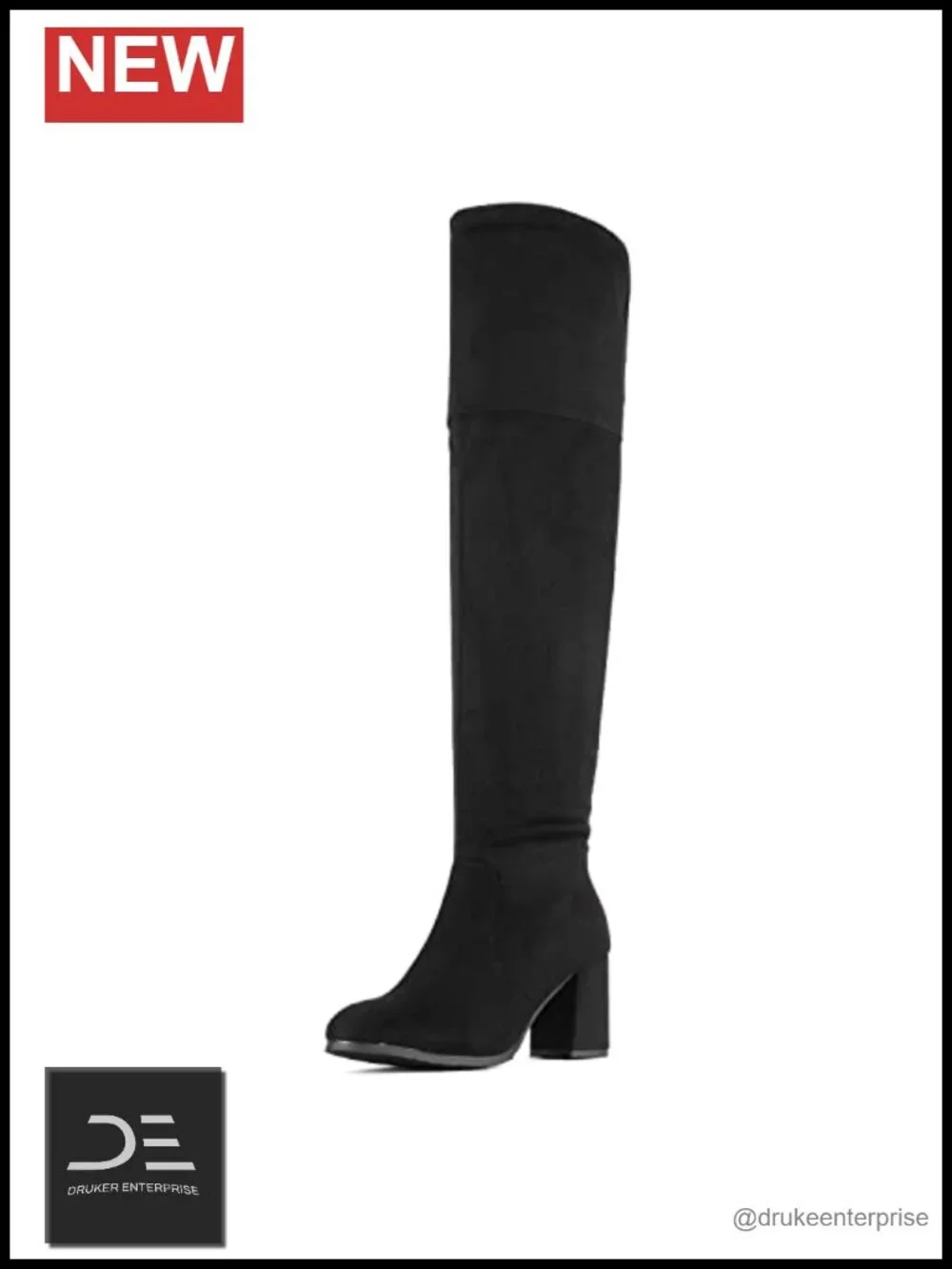 Stretch Suede Knee High Block Heel Boots